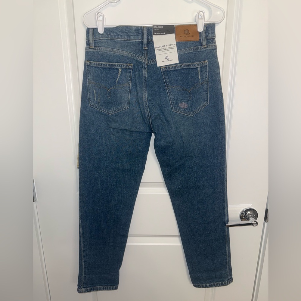 Ralph Lauren Blue Patchwork Straight Leg Jeans NWT Size 2 - Picture 3 of 9